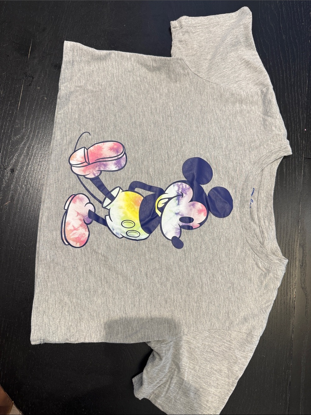 Disney Light Gray Tee with Multicolor Tie-Dye Mickey Graphic